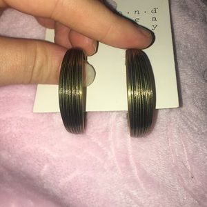 NWT black and gold striated design chunky hoops!